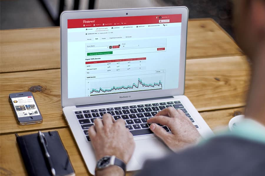 Pinterest website with SEO graphs