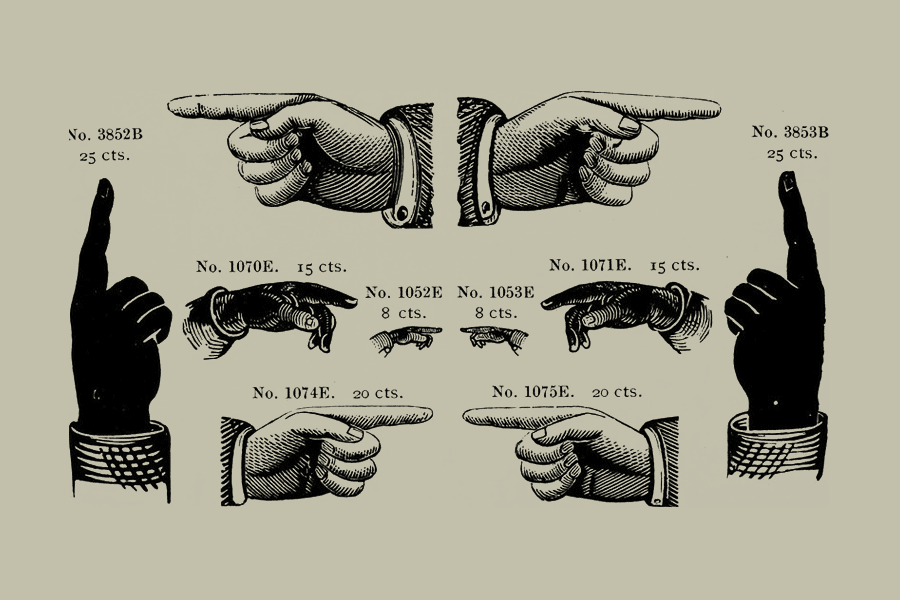 Lineart of various hand illustrations used in typesetting