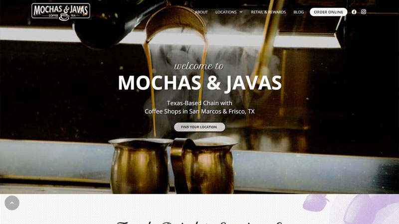 Mochas & Javas website screenshot
